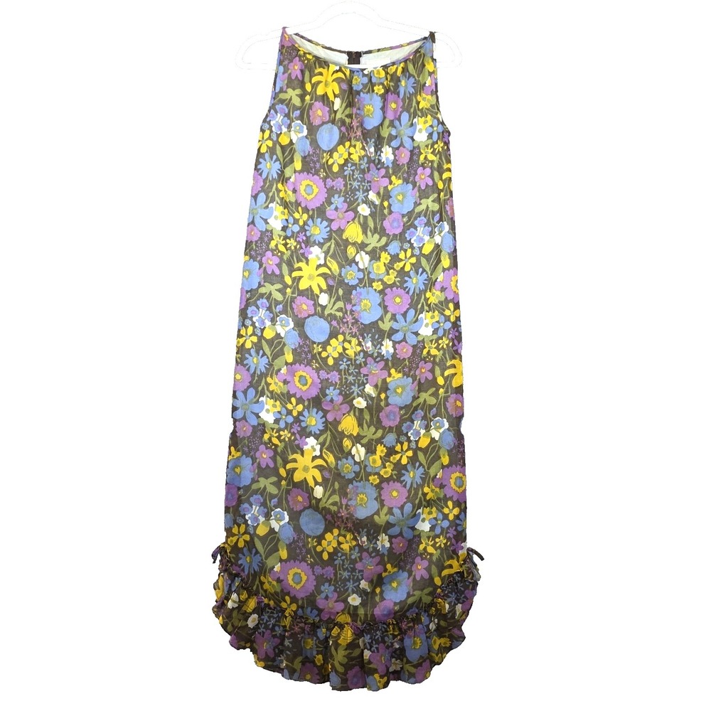 Vintage‎ 1970s Kayser Mod Boho Purple Blue Floral Maxi Dress Ruffle Hem Small
